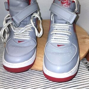 Men's 2003 Airforce 1 Mid Grey Varsity Red Sneakers